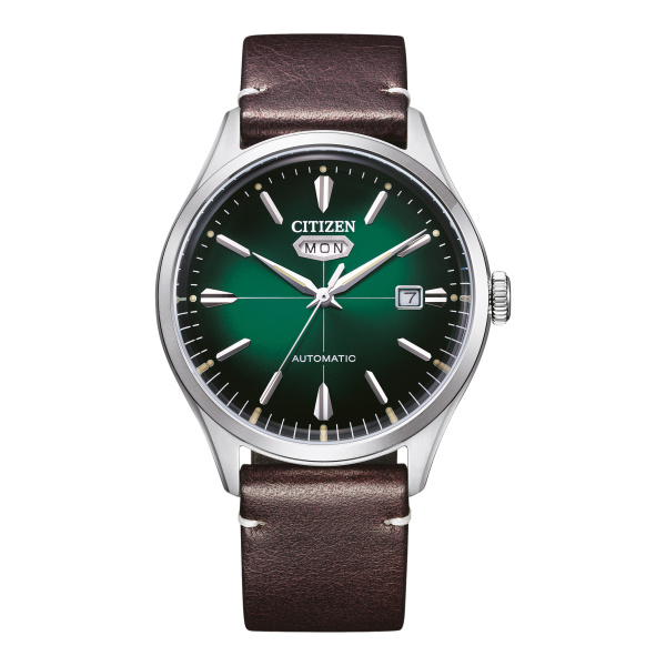 Montre Citizen Automatique 40,2 mm Jour Date Cadran Vert Bracelet Cuir