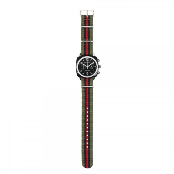 Bracelet Briston type NATO -  Rayé vert noir rouge