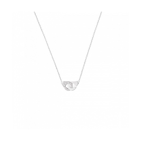 Collier Menottes Dinh Van R8  1/2 Diamants or blanc sur chaîne