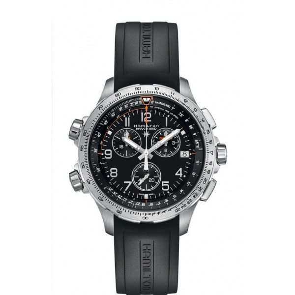 Montre Hamilton Khaki Aviation X-WIND GMT 46 mm Chronoraphe Quartz bracelet caoutchouc