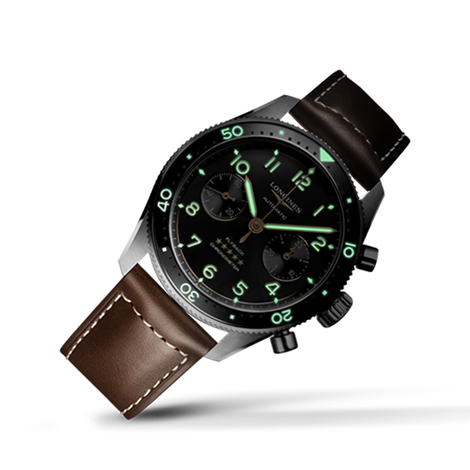 Montre Longines Spirit Flyback Automatique 42 mm Cadran Noir Bracelet cuir