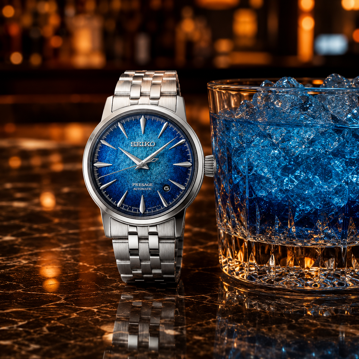 Seiko Presage Cocktail Time bleu HCB001 cadran glace pilée dégradé bleu 38,5 mm