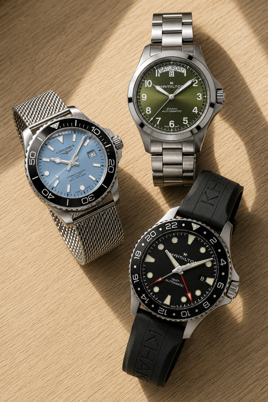 Montres fete peres 2026 : hamilton kihaki field king day, hamilton khaki navy scuba, longines hydroconquest et legend diver