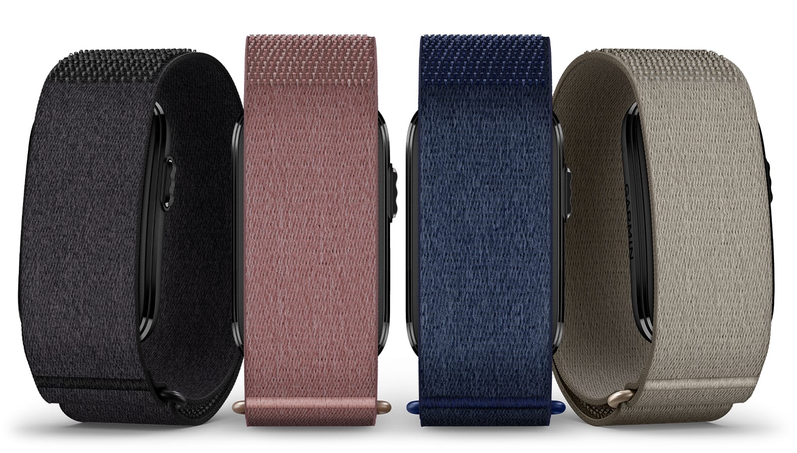 Bracelet connecté Garmin CIRQA Smart Band en quatre coloris noir lin rose et bleu marine