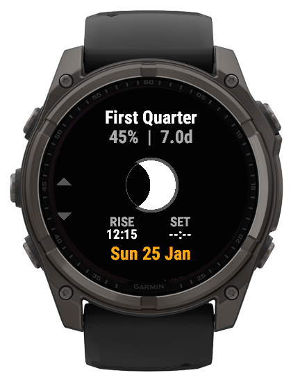 Cadran Garmin affichant la phase de la lune