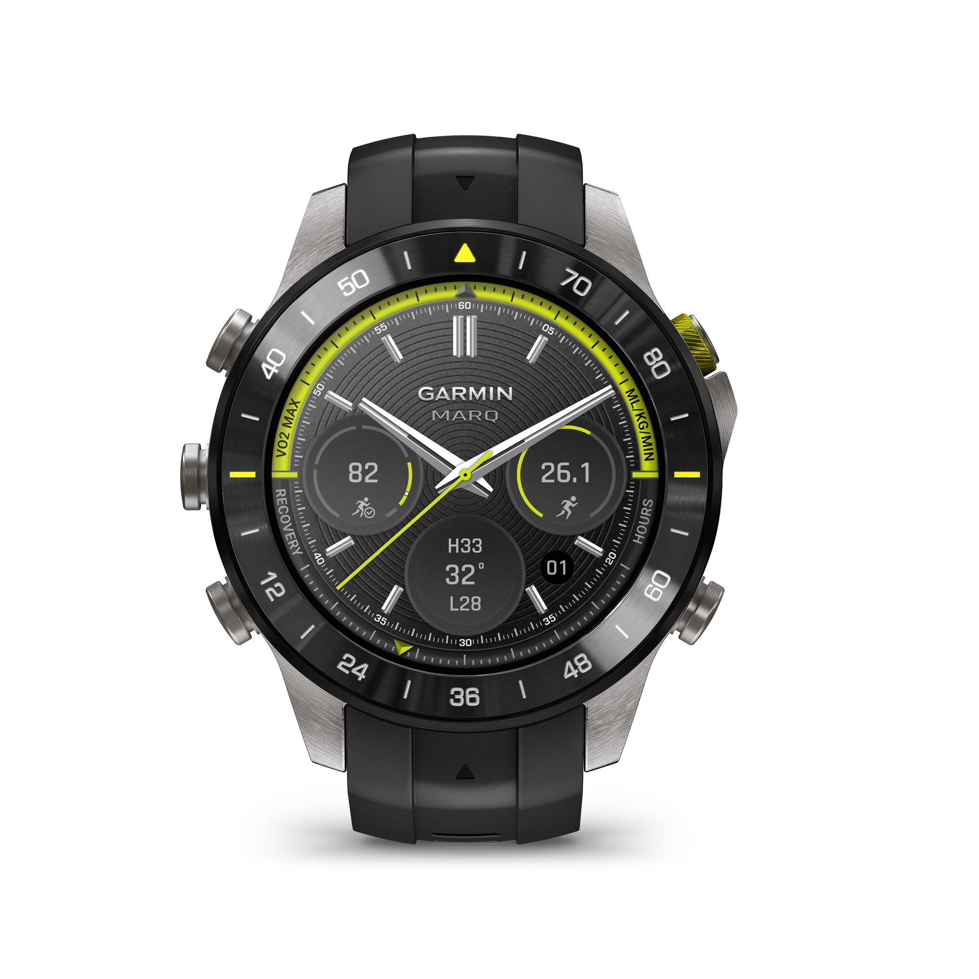Garmin MARQ Athlete Gen 3 47 mm, lunette céramique à repères VO2 max, bracelet caoutchouc noir