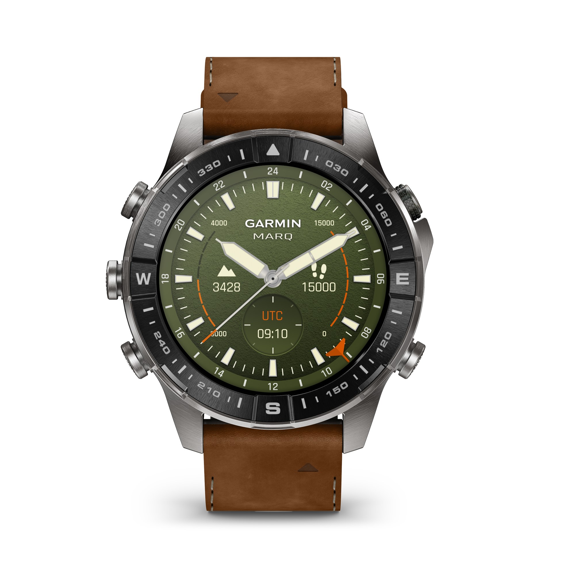 Garmin MARQ Adventurer Gen 3 47 mm, lunette boussole 360 degrés, bracelet hybride cuir italien brun