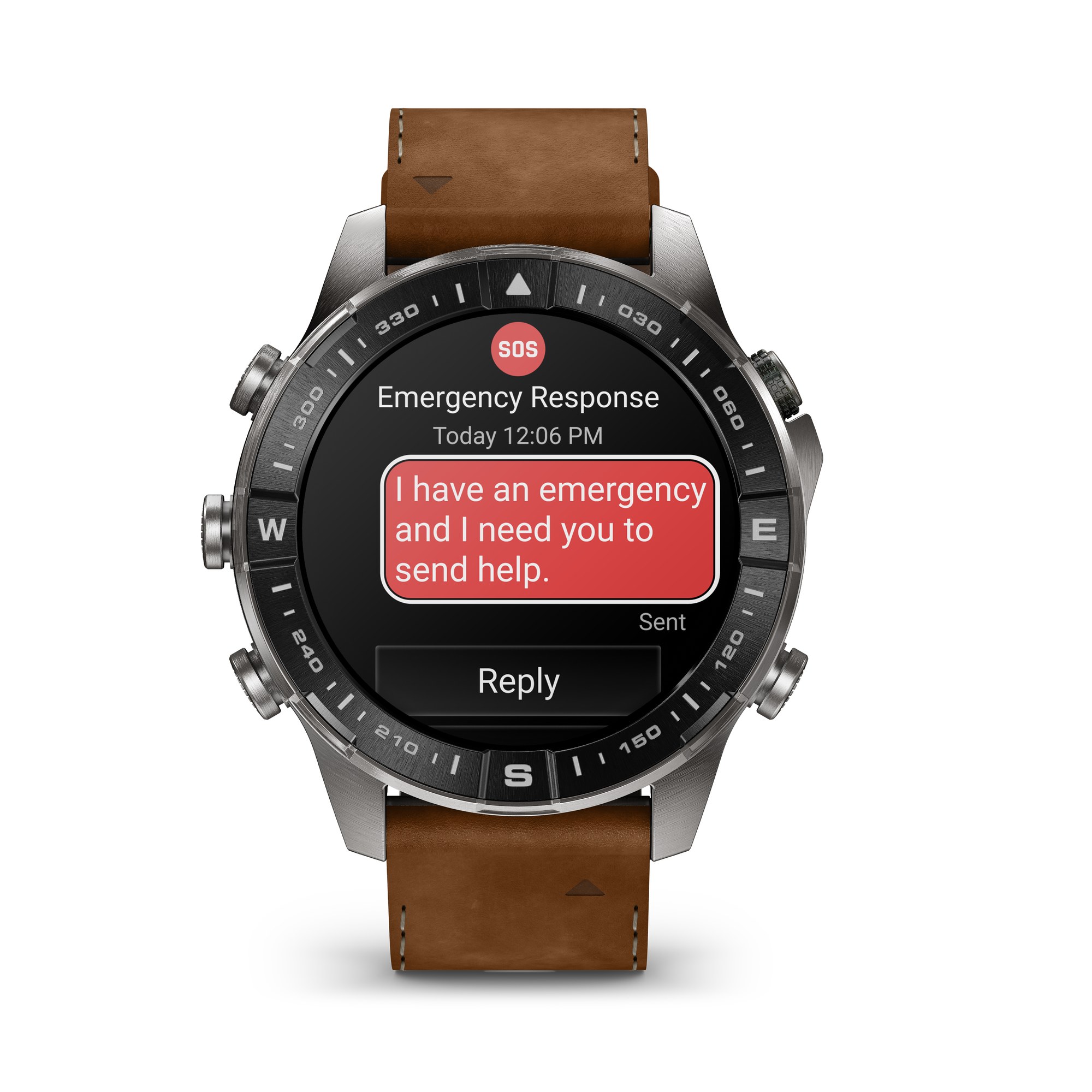 Écran SOS Garmin Response sur une montre Garmin MARQ Gen 3, message d'urgence envoyé par inReach