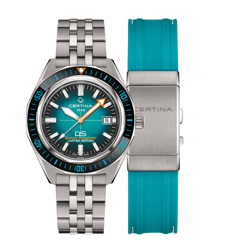Certina DS Super PH2000M cadran turquoise édition Sea Turtle Conservancy, titane 43 mm
