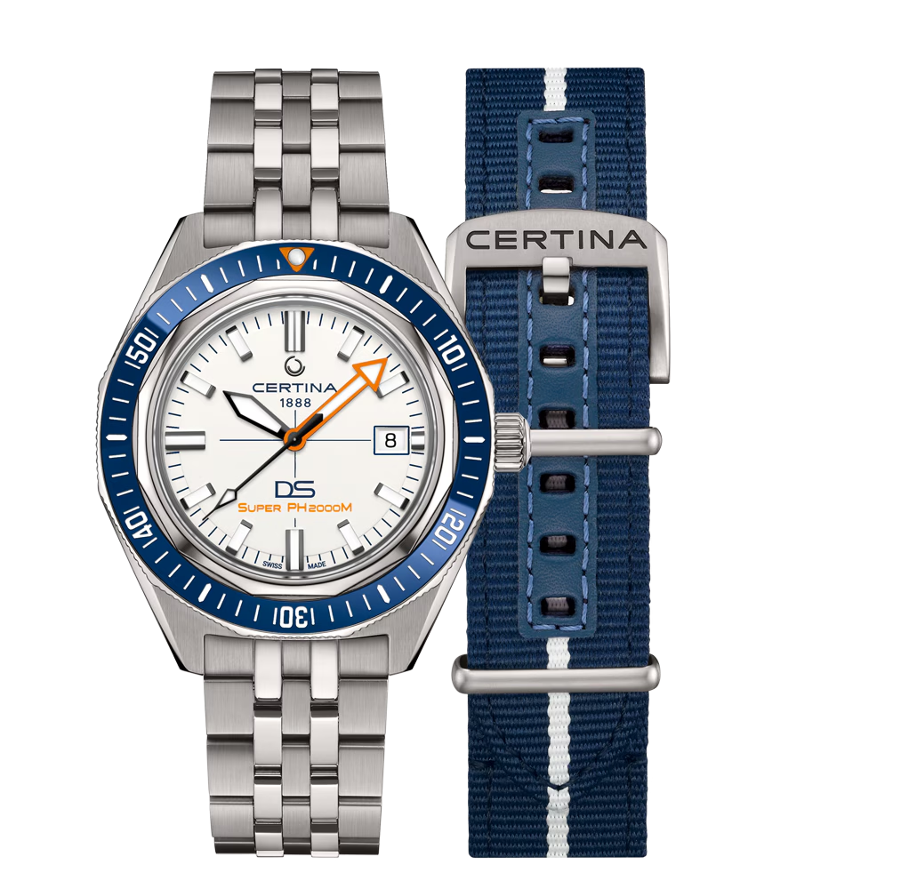 Certina DS Super PH2000M cadran blanc lunette bleue, titane 43 mm