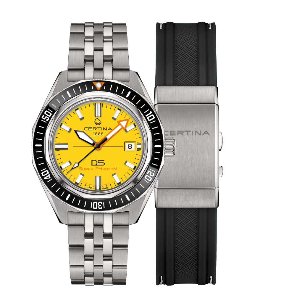 Certina DS Super PH2000M cadran jaune, titane 43 mm, repérage sous l'eau