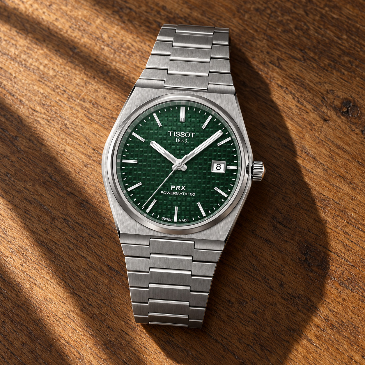 Montre Tissot PRX Powermatic 80 de 40 mm à cadran vert et bracelet acier intégré