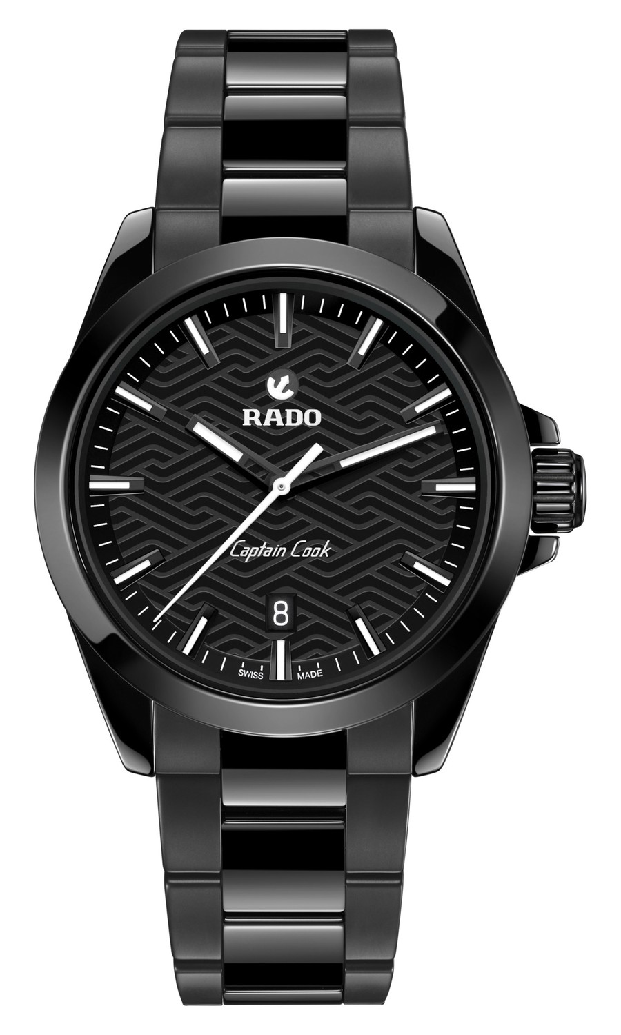 Rado Captain Cook Discover R32279162, céramique noire mate et polie, cadran noir à motif de vagues gravé au laser