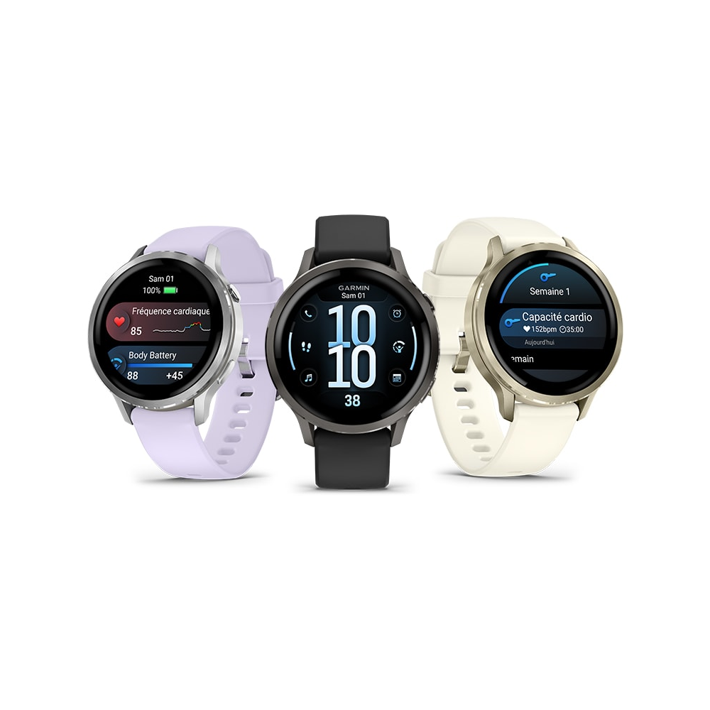 Montres Garmin Venu 4 acier, plusieurs coloris de bracelet silicone