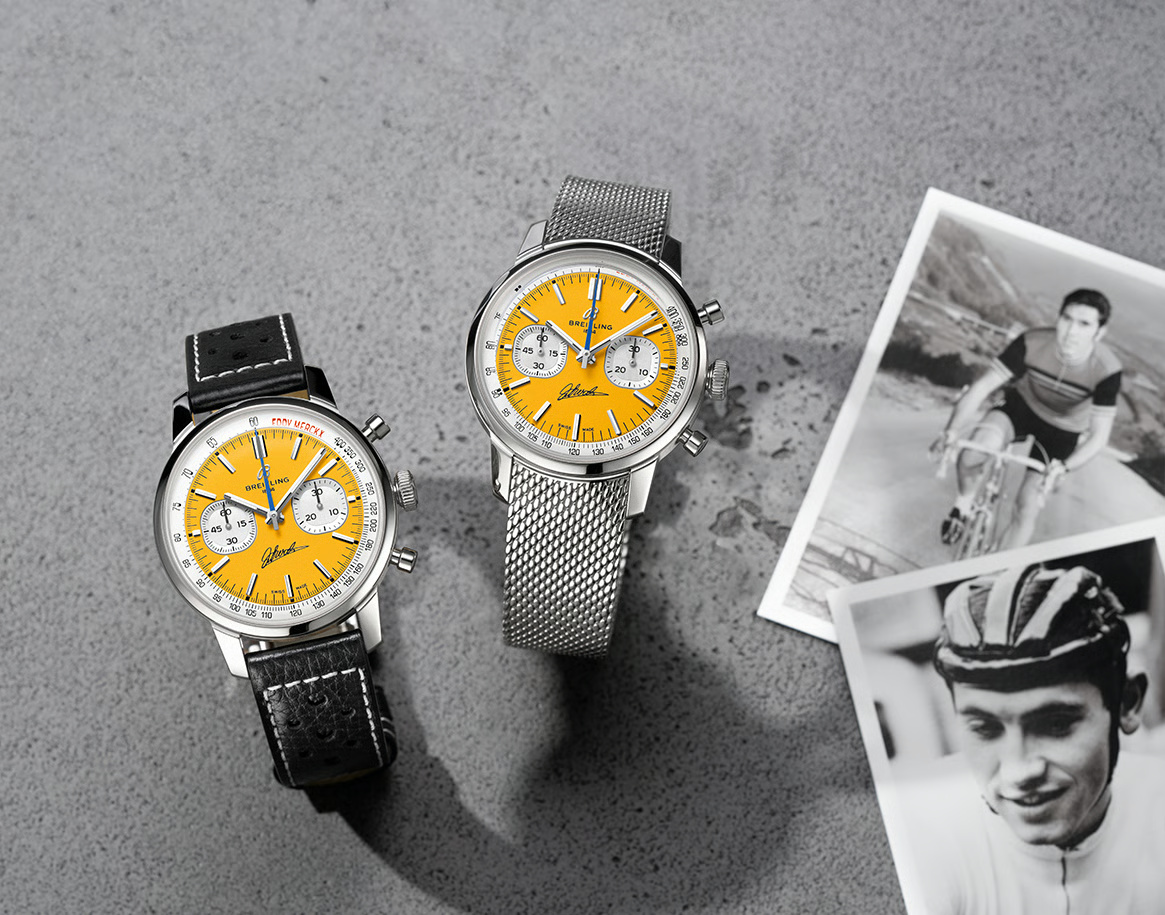 Le maillot jaune passe au poignet : Breitling Top Time Eddy Merckx et Tissot PR 100 Tour de France