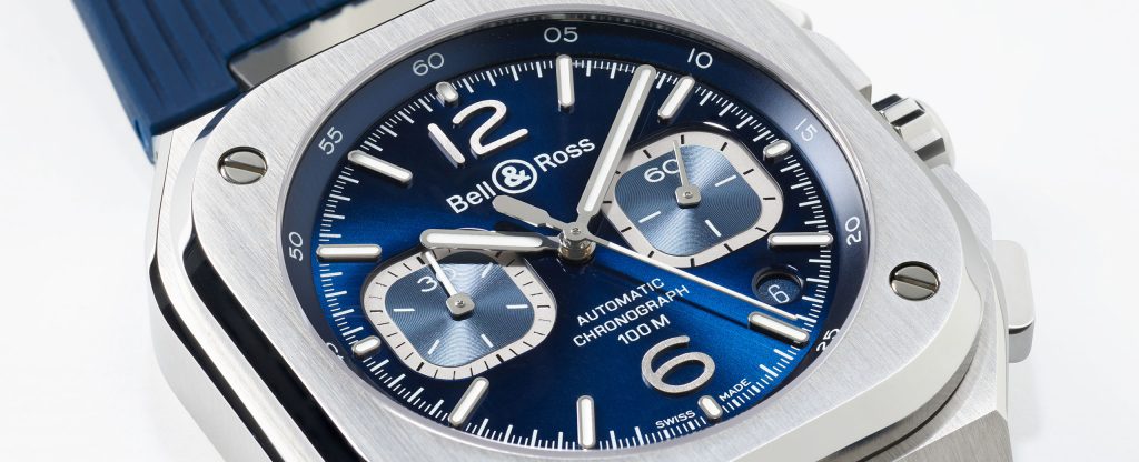Montre BELL & ROSS BR05 Chrono Blue Steel Bracelet Caoutchouc