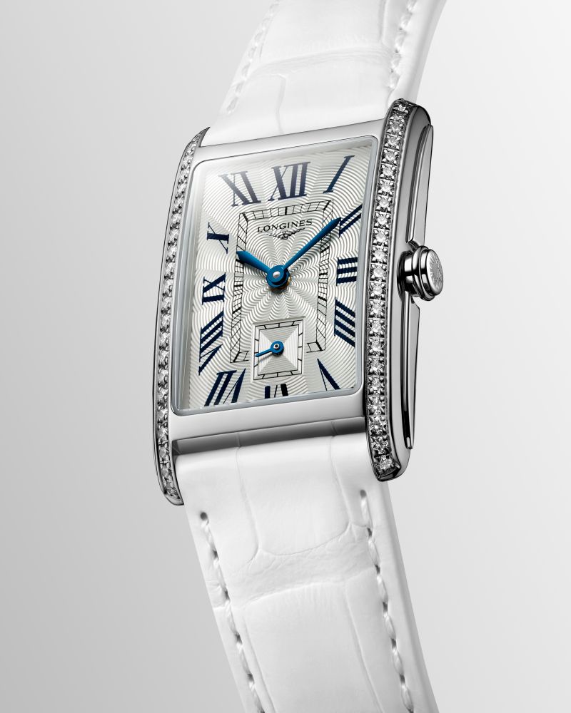 Montre Longines DolceVita Cadran Argenté Serti Bracelet Cuir