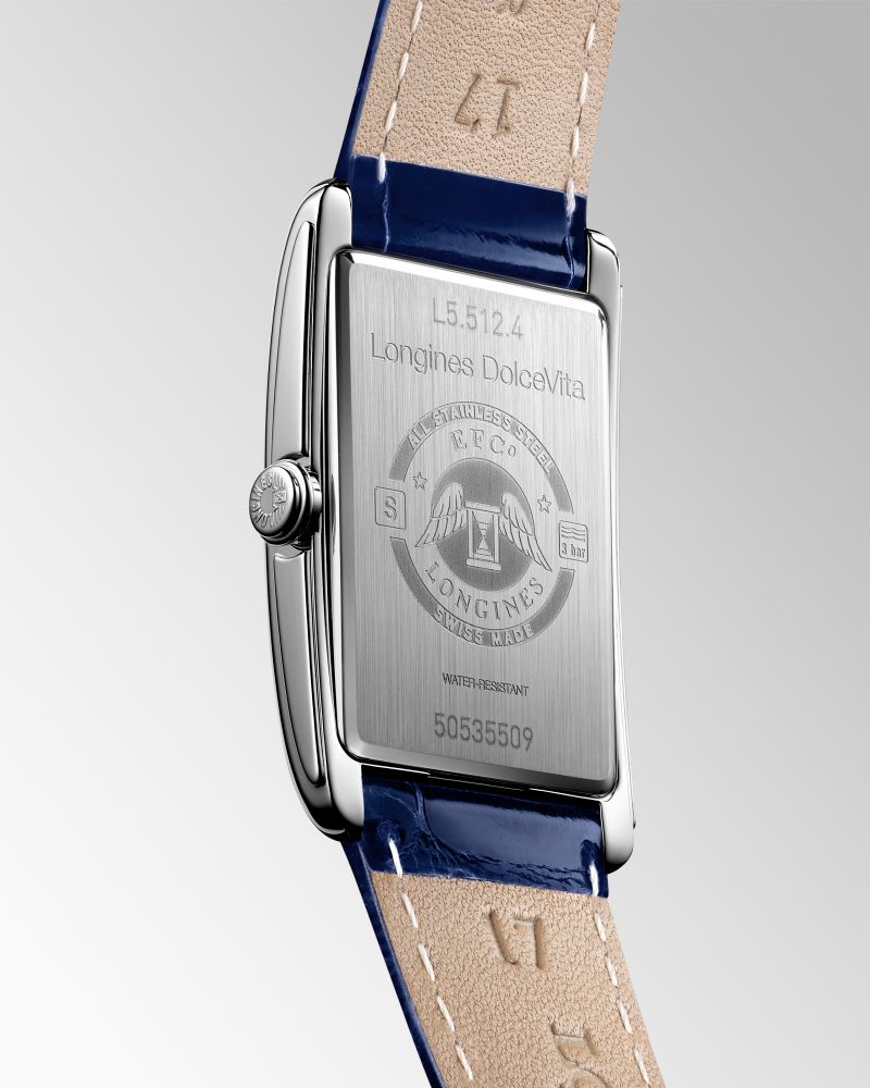 Montre Longines DolceVita Cadran Argenté Flinqué Bracelet Cuir Bleu