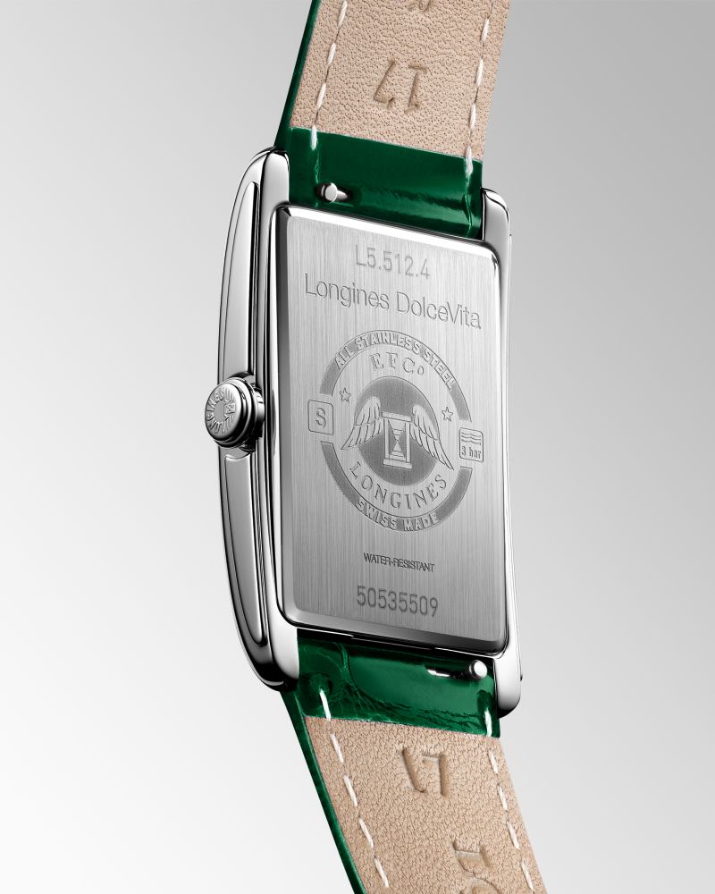 Montre Longines DolceVita Cadran Argenté Flinqué Bracelet Cuir Vert