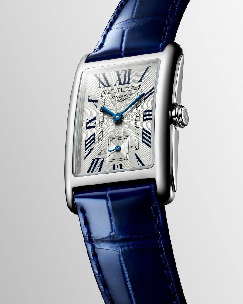 Montre Longines DolceVita Cadran Argenté Flinqué Bracelet Cuir Bleu