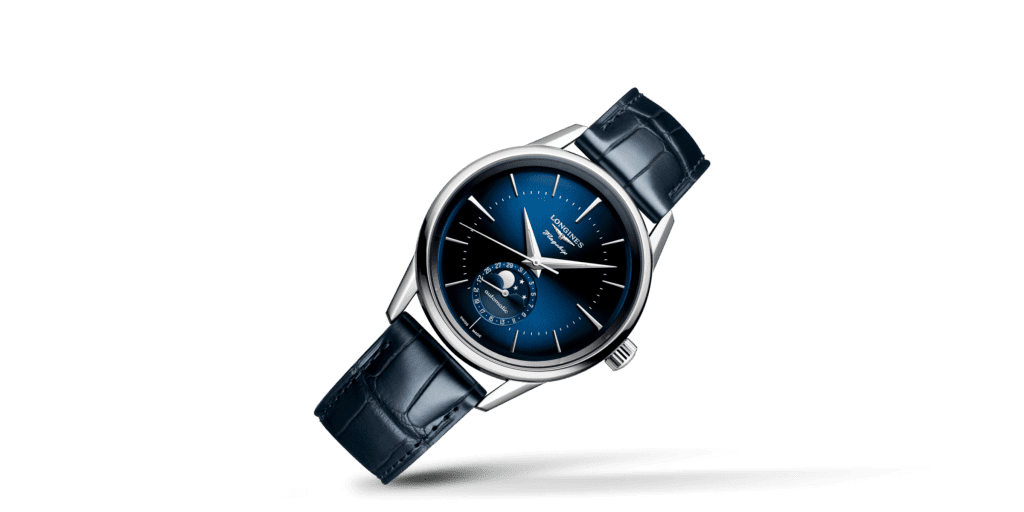 Montre Longines Flagship Heritage Auto Cadran Argenté Bracelet Cuir Bleu