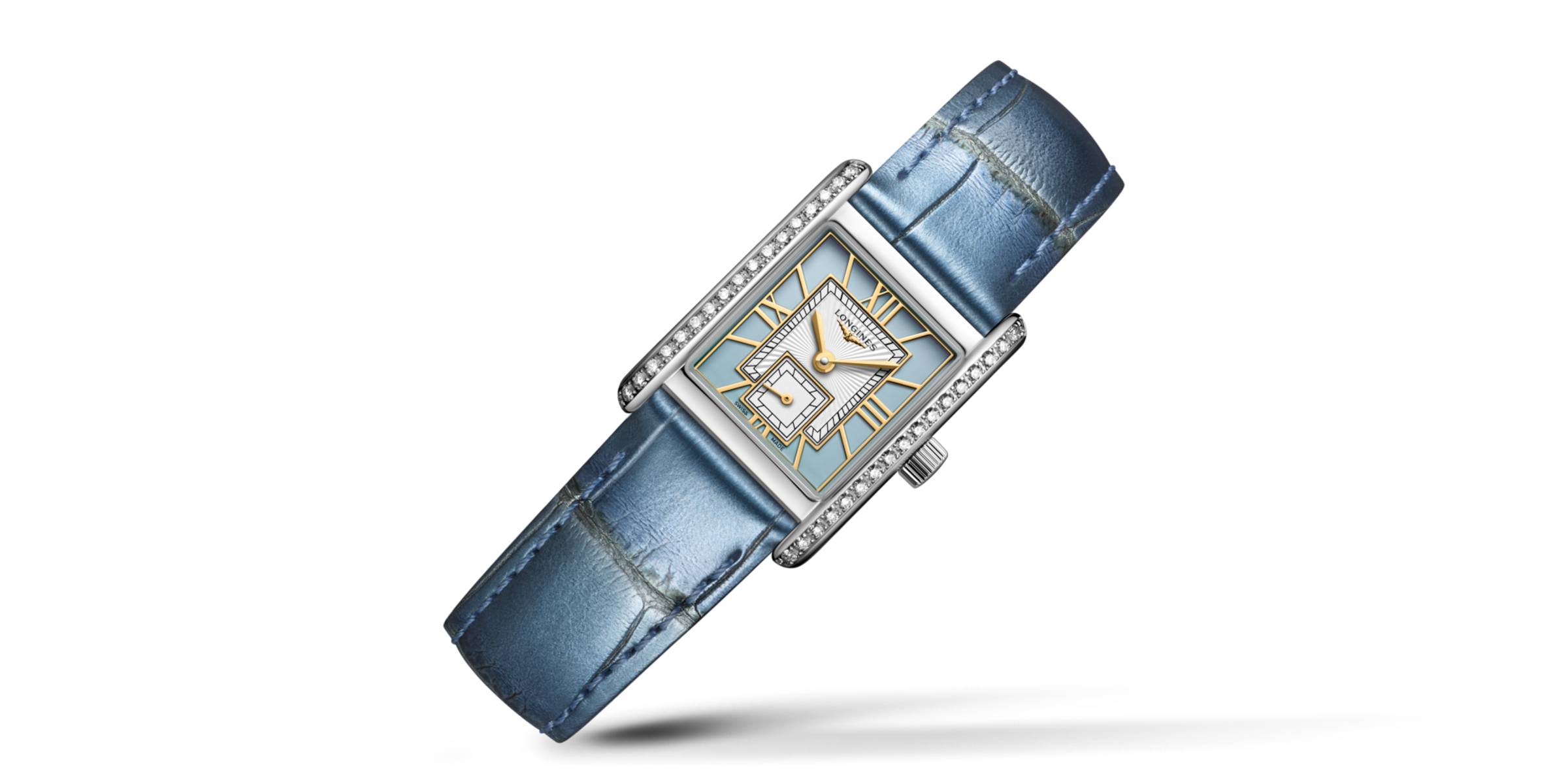 Montre Longines Mini DolceVita Sertie Diamants Bracelet Cuir Bleu